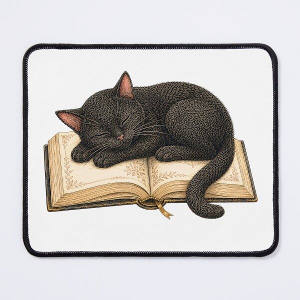 Item preview, Sleepy Cat Sticker, Black Cat Sleeping on Open Book, Cozy Bookish Cat Illustration designed and sold by VelvetClawStudio.