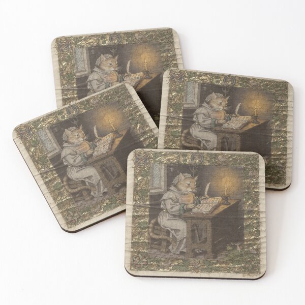 Item preview, Medieval Cat Scribe by Candlelight designed and sold by PictorialWhimsy.