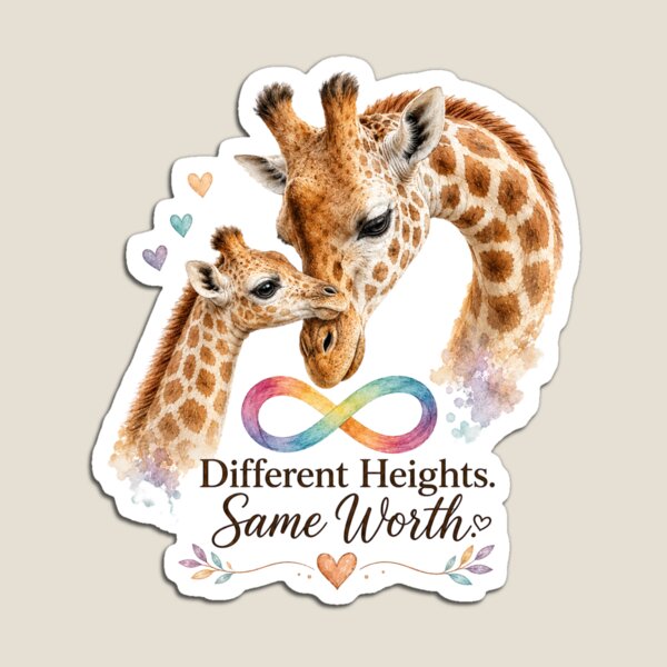 Item preview, Different Heights Same Worth | Autism Acceptance & Neurodiversity Giraffe | Designed for Light Shirts designed and sold by NicheCraft Studio.