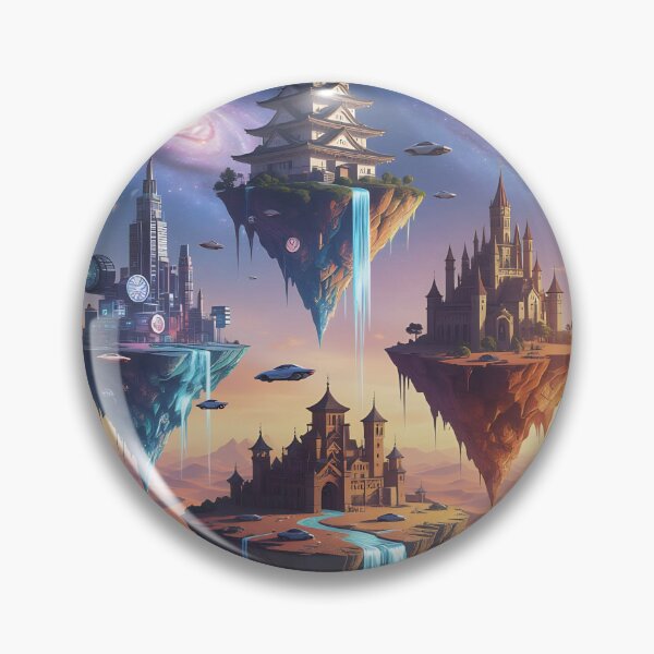 Item preview, Floating Islands With Castles, Futuristic City and Waterfalls Over Desert With Rivers and Galaxies designed and sold by LisaMise.