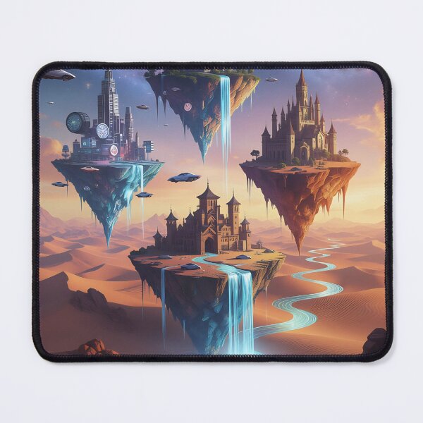 Item preview, Floating Islands With Castles, Futuristic City and Waterfalls Over Desert With Rivers and Galaxies designed and sold by LisaMise.