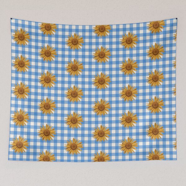 Item preview, Sunflower on blue gingham - French country floral designed and sold by OhNoNotAgain42.