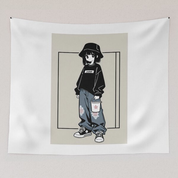 Item preview, Fashion - Man in Black Top Bucket Hat Baggy Jeans Streetwear Anime Variant 2 designed and sold by AnimeShin.