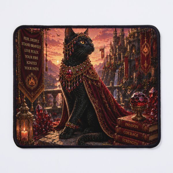 Item preview, Garnet Fireheart Cat Guardian of Passion Courage and Vitality Fantasy Black Cat Art designed and sold by Mindworx21.