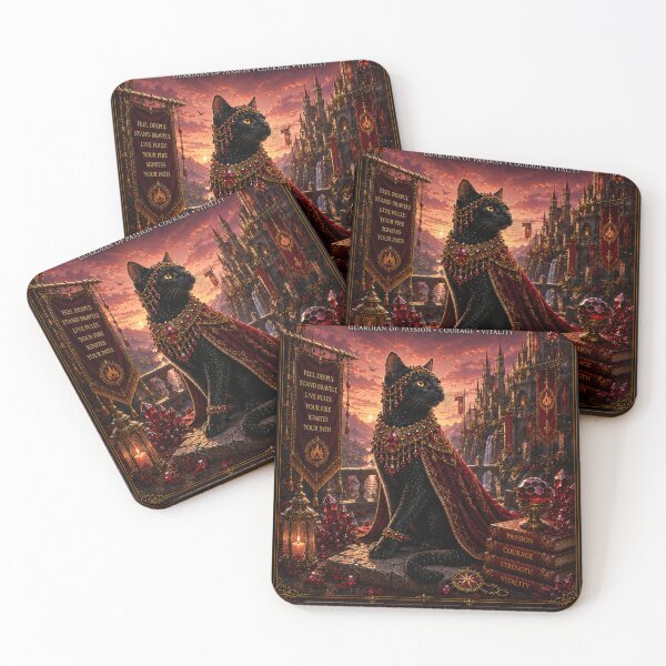 Item preview, Garnet Fireheart Cat Guardian of Passion Courage and Vitality Fantasy Black Cat Art designed and sold by Mindworx21.