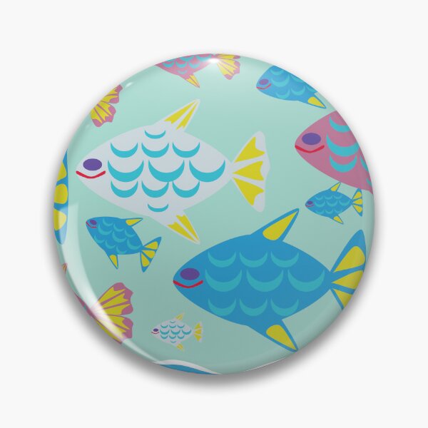 Item preview, Happy Fish Folk Art Seamless Pattern with Colorful Tropical Fish and Ocean Waves designed and sold by Ei-Ei.