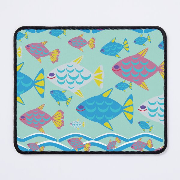 Item preview, Happy Fish Folk Art Seamless Pattern with Colorful Tropical Fish and Ocean Waves designed and sold by Ei-Ei.