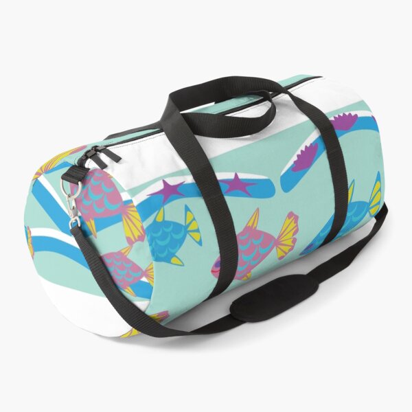 Item preview, Happy Fish Folk Art Seamless Pattern with Colorful Tropical Fish and Ocean Waves designed and sold by Ei-Ei.