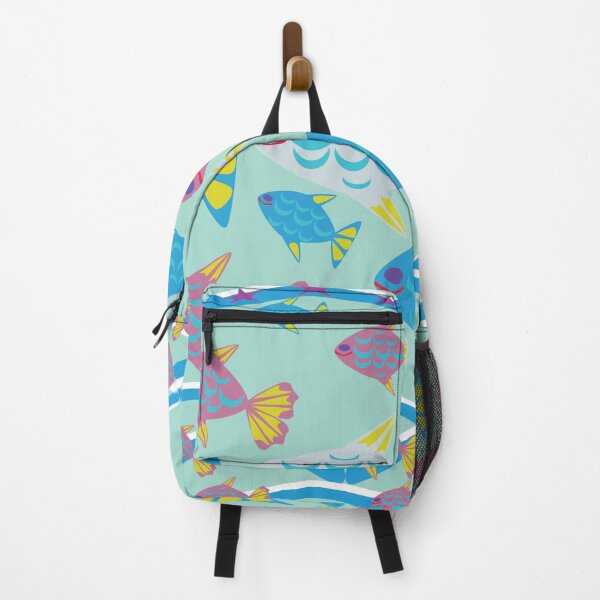 Item preview, Happy Fish Folk Art Seamless Pattern with Colorful Tropical Fish and Ocean Waves designed and sold by Ei-Ei.
