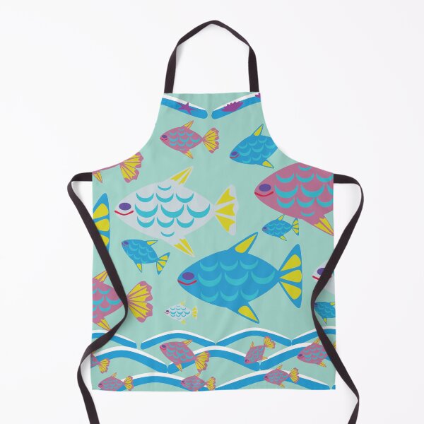 Item preview, Happy Fish Folk Art Seamless Pattern with Colorful Tropical Fish and Ocean Waves designed and sold by Ei-Ei.