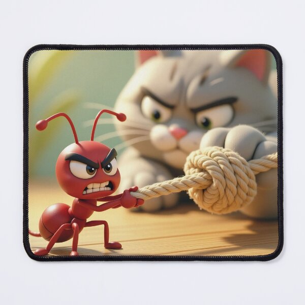 Item preview, Determined Cartoon Ant Tugging Rope Against Curious Cat In Playful Tug-of-War Showdown designed and sold by LisaMise.