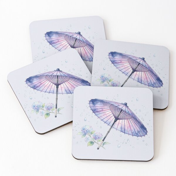 Item preview, Watercolor Japanese Umbrella and Hydrangea Rainy Season Art designed and sold by SakuraMarket26.