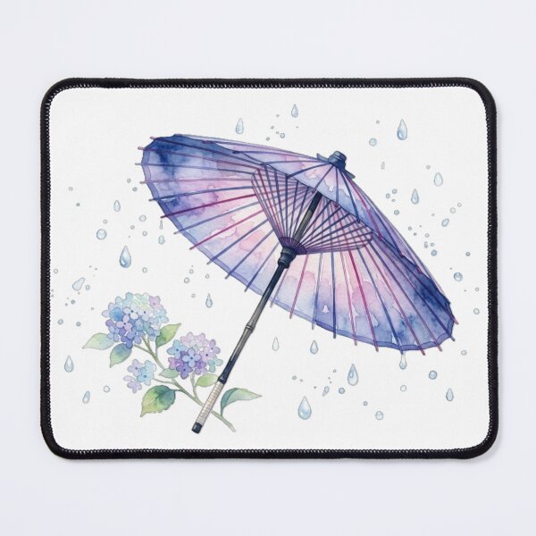 Item preview, Watercolor Japanese Umbrella and Hydrangea Rainy Season Art designed and sold by SakuraMarket26.