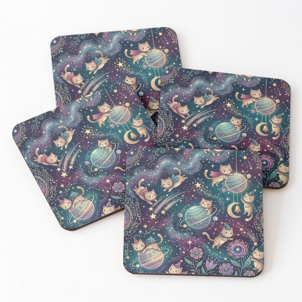 Item preview, Whimsical Cosmic Cats Fantasy Seamless Pattern designed and sold by Iampoji.