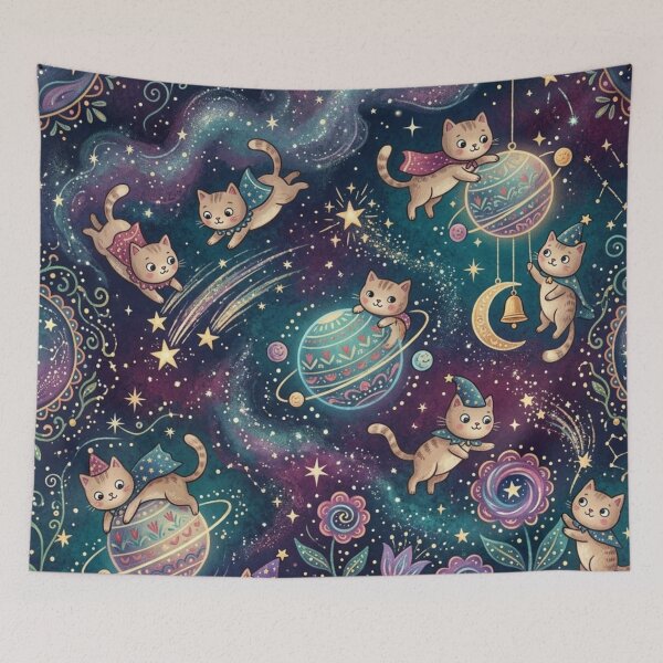 Item preview, Whimsical Cosmic Cats Fantasy Seamless Pattern designed and sold by Iampoji.