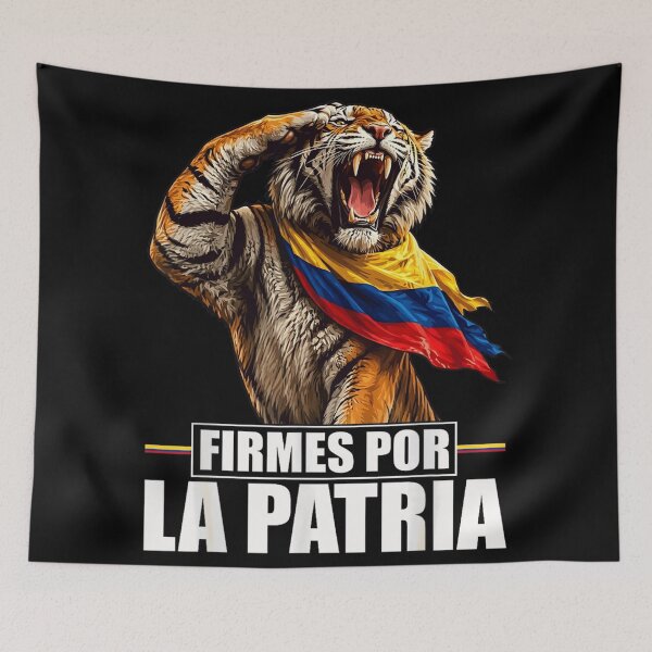 Item preview, Saluting Tiger With Colombian Flag Firmes Por La Patria Patriotic Art Graphic designed and sold by Chaya Reid.