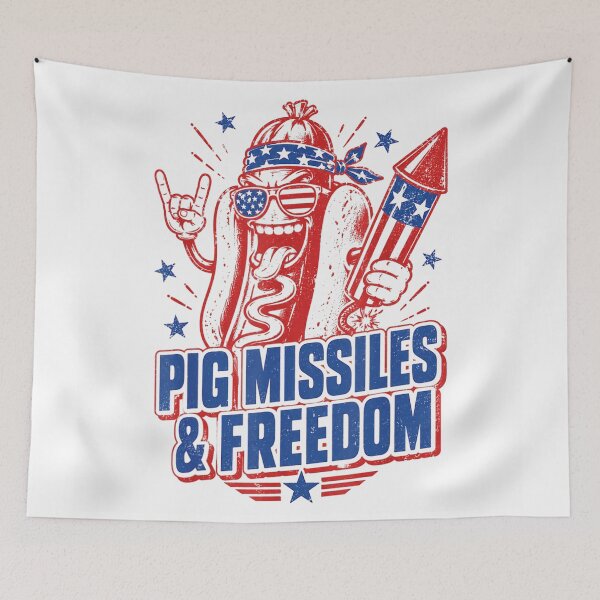 Item preview, Vintage 4th Of July Hot Dog Pig Missiles And Freedom USA Patriotic designed and sold by Chaya Reid.