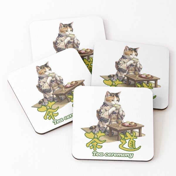 Item preview, Tea ceremony cat -A kitty enjoys matcha tea-  Kanji Notation designed and sold by LOVEARTDESIGN.