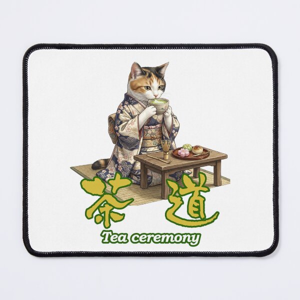 Item preview, Tea ceremony cat -A kitty enjoys matcha tea-  Kanji Notation designed and sold by LOVEARTDESIGN.