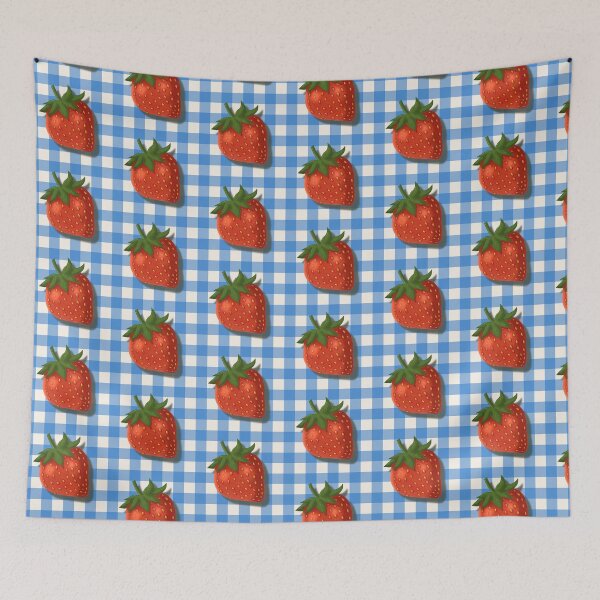 Item preview, Strawberry on blue gingham - French country floral designed and sold by OhNoNotAgain42.