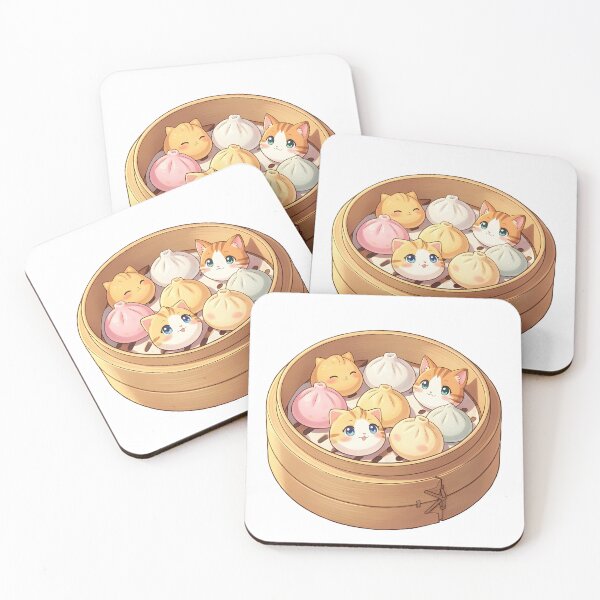 Item preview, Kawaii Cat Dumplings in Bamboo Steamer – Cute Anime Food Illustration designed and sold by EmeraldeaArt.