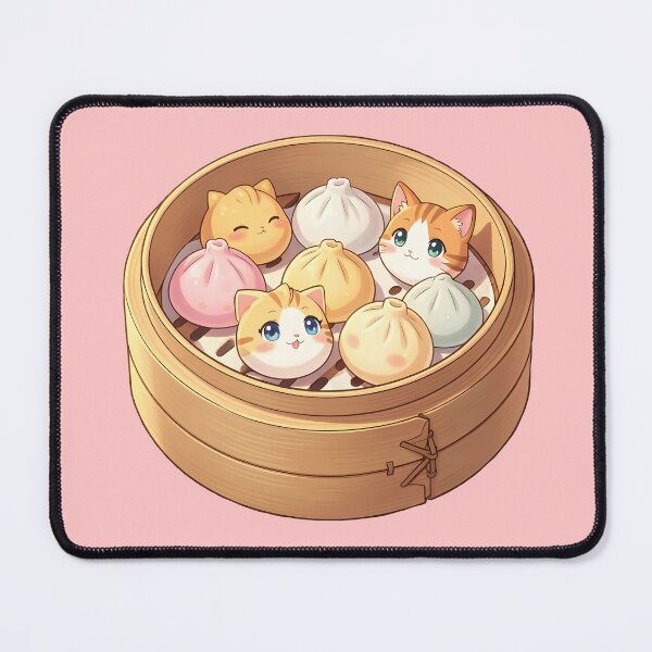 Item preview, Kawaii Cat Dumplings in Bamboo Steamer – Cute Anime Food Illustration designed and sold by EmeraldeaArt.