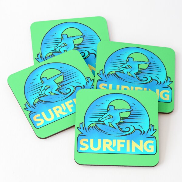 Item preview, Surfing Sunset Blue Yellow Wave Silhouette designed and sold by AstronautMerch.