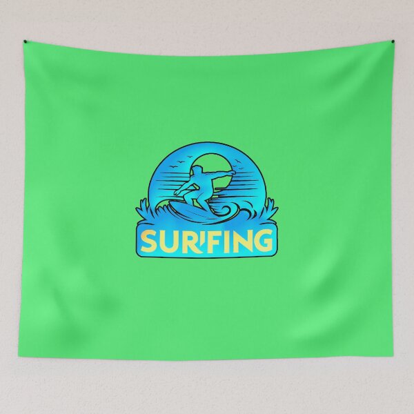 Item preview, Surfing Sunset Blue Yellow Wave Silhouette designed and sold by AstronautMerch.