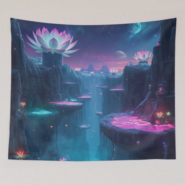 Item preview, Astral Lotus Abyss Bioluminescent Alien Fantasy Landscape designed and sold by Luminous Wilds.