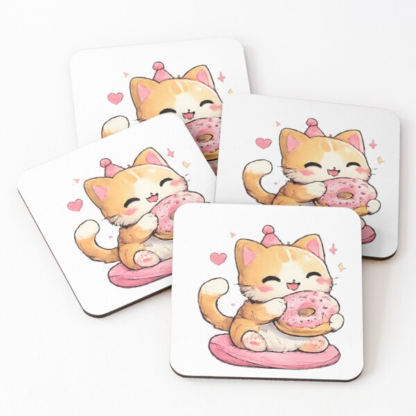 Item preview, Cute Kawaii Cat with Donut – Sweet Kitty Dessert Lover Design designed and sold by vansaidshop ⭐⭐⭐⭐⭐.