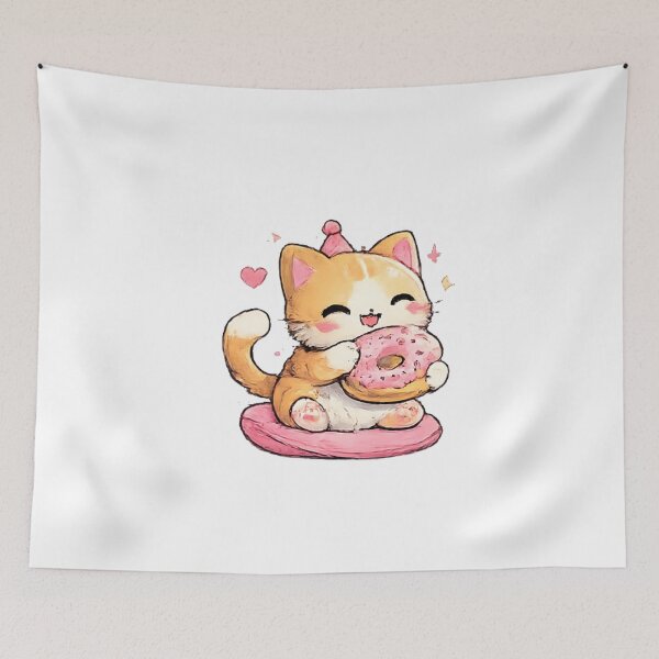 Item preview, Cute Kawaii Cat with Donut – Sweet Kitty Dessert Lover Design designed and sold by vansaidshop ⭐⭐⭐⭐⭐.