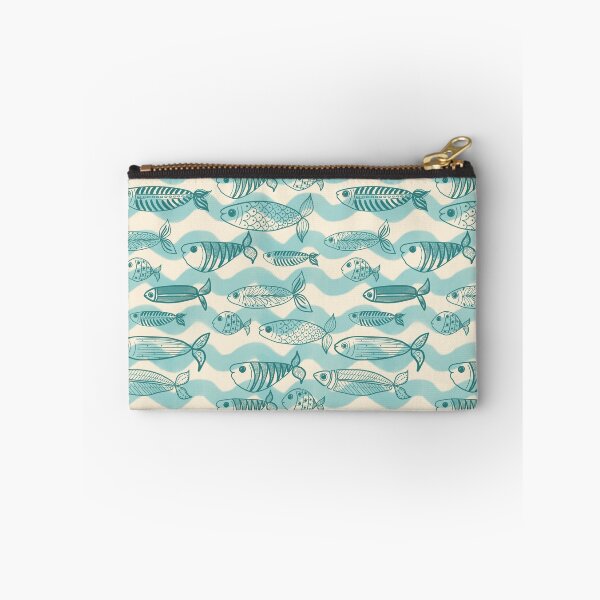 Item preview, Fish and sardines in waves in teal blues designed and sold by OhNoNotAgain42.