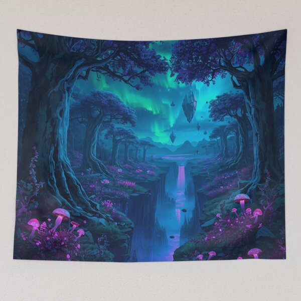 Item preview, Neon Canopy Rift Bioluminescent Alien Forest Landscape designed and sold by Luminous Wilds.