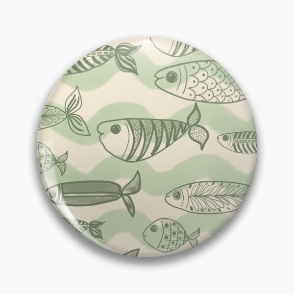 Item preview, Fish and sardines in waves in sage greens designed and sold by OhNoNotAgain42.