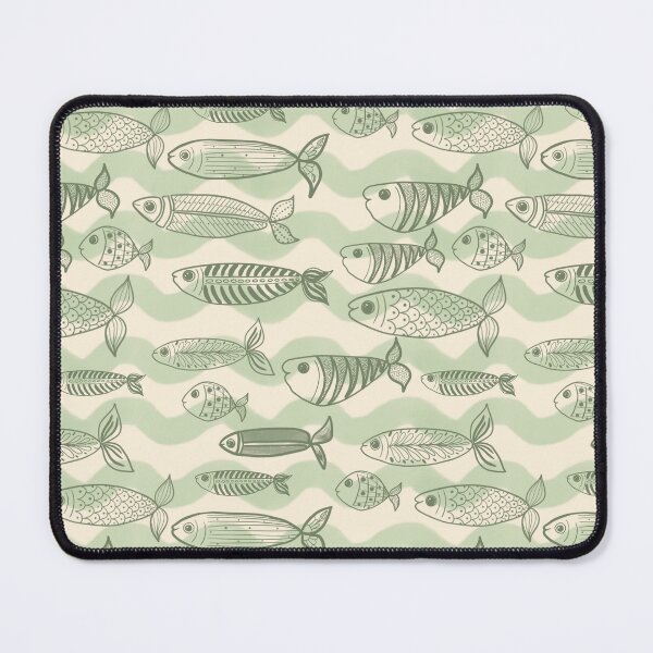 Item preview, Fish and sardines in waves in sage greens designed and sold by OhNoNotAgain42.