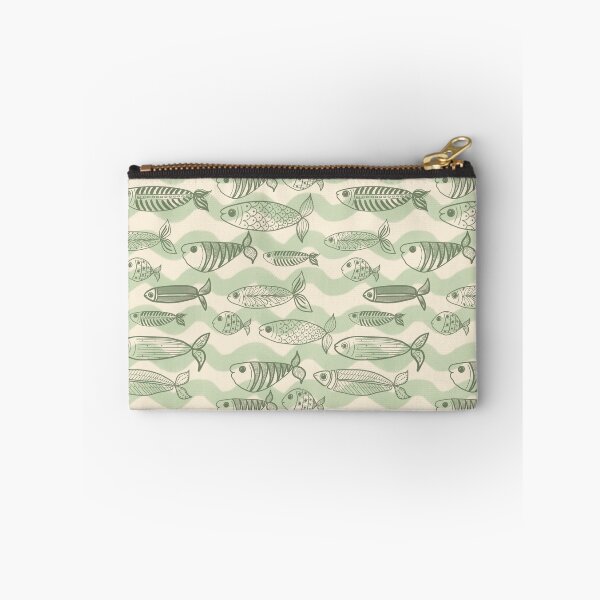 Item preview, Fish and sardines in waves in sage greens designed and sold by OhNoNotAgain42.