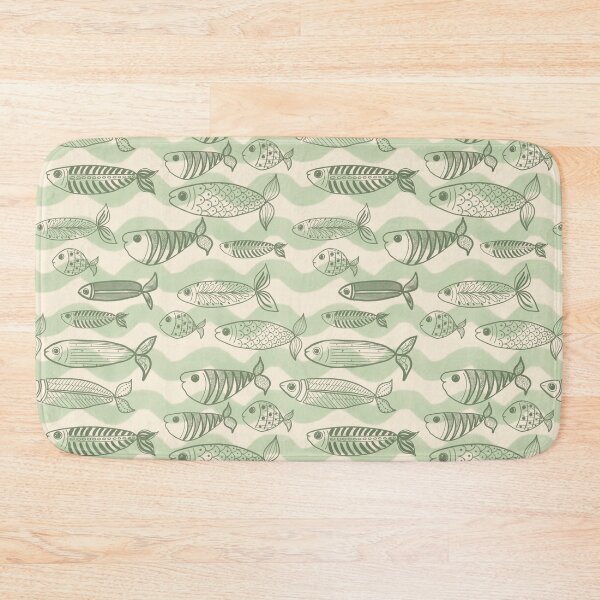 Item preview, Fish and sardines in waves in sage greens designed and sold by OhNoNotAgain42.
