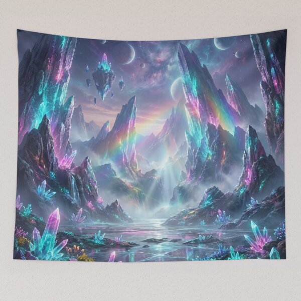 Item preview, Crystalfire Mountain Bioluminescent Alien Fantasy Landscape designed and sold by Luminous Wilds.