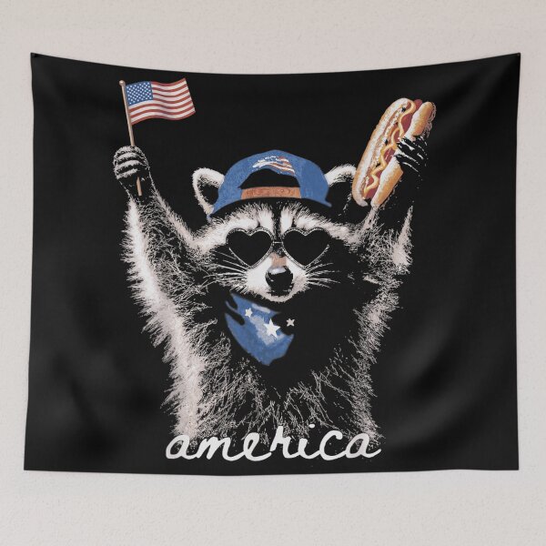 Item preview, Cute America Patriotic Raccoon With Hot Dog And US Flag Graphic designed and sold by Serene woods.