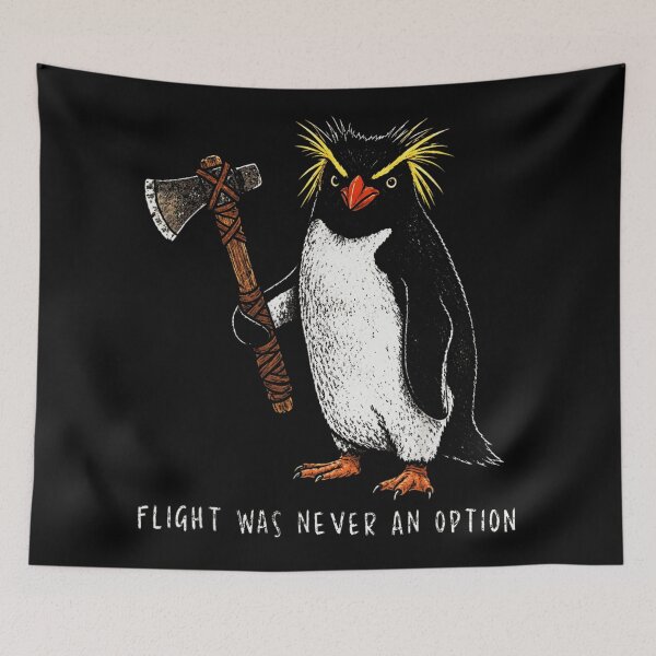 Item preview, Funny Rockhopper Penguin Holding Viking Axe Flight Was Never An Option Meme designed and sold by Taniyah Gomes.
