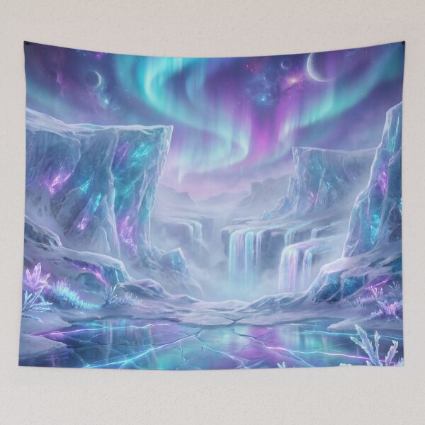 Item preview, Starlight Glacier Valley Neon Alien Fantasy Landscape designed and sold by Luminous Wilds.