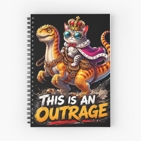 Item preview, Cute Royal Cat King Wearing Crown Riding Dinosaur This Is An Outrage designed and sold by Taniyah Gomes.