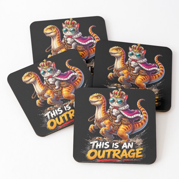 Item preview, Cute Royal Cat King Wearing Crown Riding Dinosaur This Is An Outrage designed and sold by Taniyah Gomes.