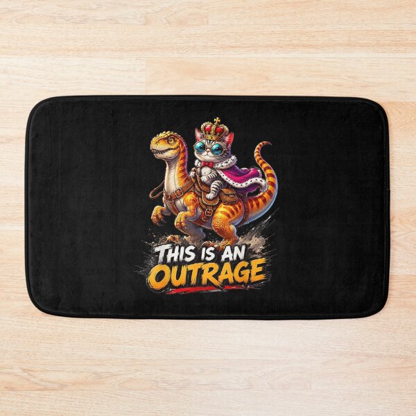 Item preview, Cute Royal Cat King Wearing Crown Riding Dinosaur This Is An Outrage designed and sold by Taniyah Gomes.