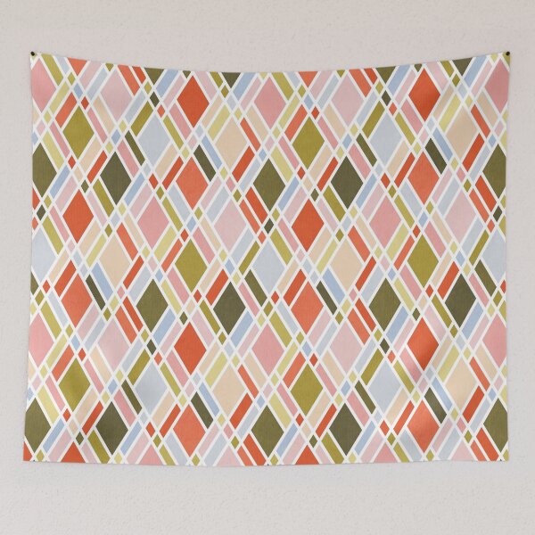 Item preview, Retro Argyle Pastel Geometric in Coral and Olive  designed and sold by micklyn.