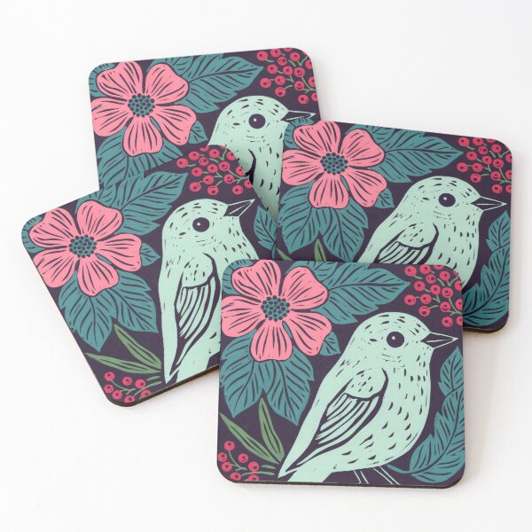 Item preview, Colorful Songbird with Pink Blossoms | Folk Filora Bird Art  designed and sold by Filora Atelier | Bird Art.