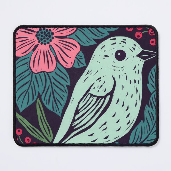 Item preview, Colorful Songbird with Pink Blossoms | Folk Filora Bird Art designed and sold by Filora Atelier | Bird Art.