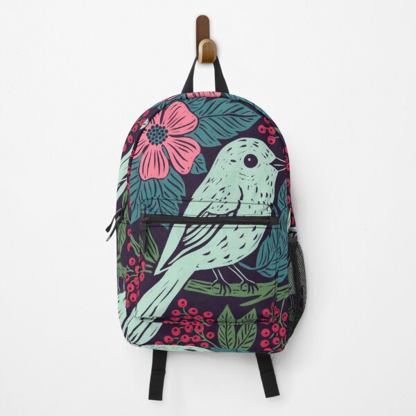 Item preview, Colorful Songbird with Pink Blossoms | Folk Filora Bird Art designed and sold by Filora Atelier | Bird Art.