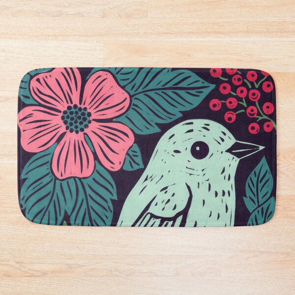 Item preview, Colorful Songbird with Pink Blossoms | Folk Filora Bird Art  designed and sold by Filora Atelier | Bird Art.