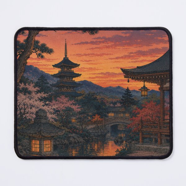 Item preview, Temple Gardens at Dusk Ukiyo-e Art Print | Japanese Pagoda Sunset Landscape | Traditional Woodblock Style designed and sold by Vandy Fullam.